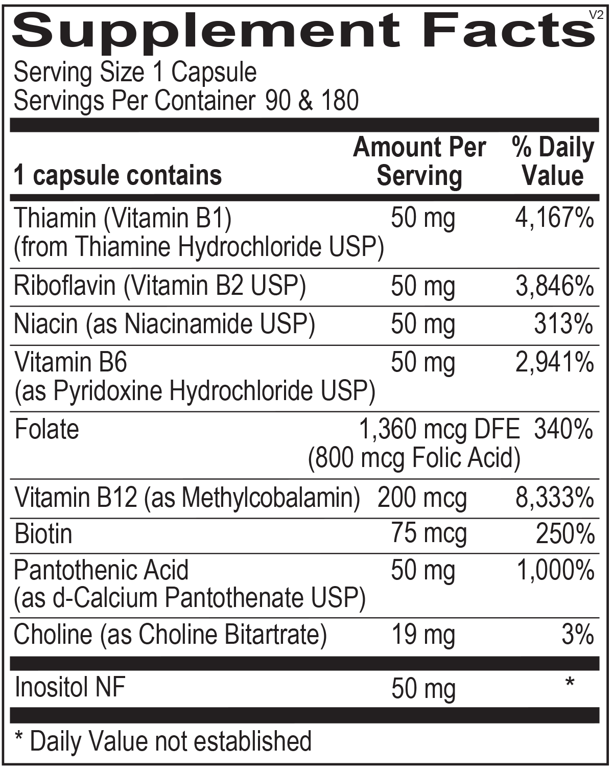 Ortho B Complex (110) Supplemental Facts Box